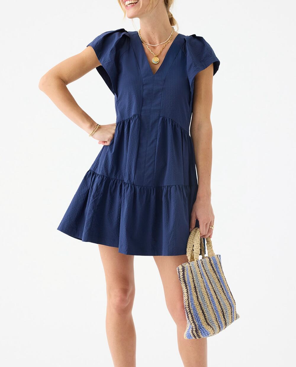 Vineyard Vines Performance Sophie Short Flutter Sleeve Harbor Dress Navy Blue S